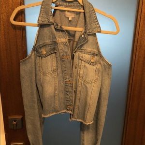 Cold shoulder denim crop jacket